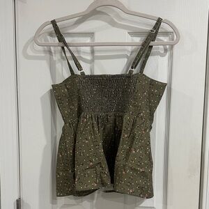 DAVI & DANI Olive Floral Smocked Camisole